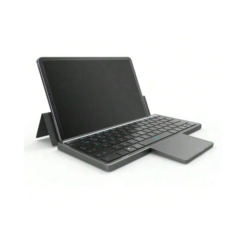 Teclado Inalámbrico Bluetooth KF8700 Gris con Touchpad y Soporte Plegable